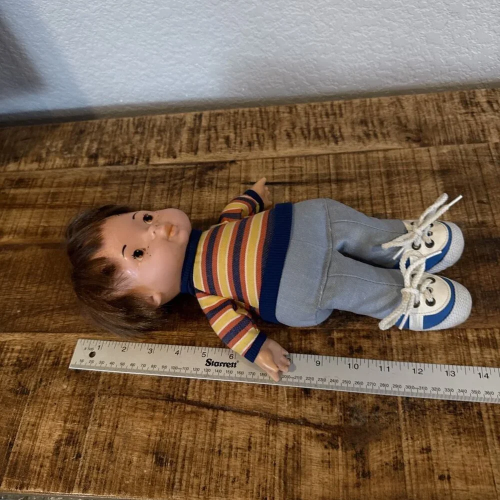 1974 Vintage Fisher Price Joey Lapsitter Doll #206 Tie Shoe Laces Striped Shirt